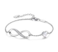 Infinity Armband Damen 925 Sterling Silber Rosegold or Edelstahl, Unendlichkeit Herz Armbänder Kristallen Armkette Valentinstag Muttertag Geburtstags Weihnachten Geschenk für Sie Frauen Freundin mama