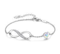 Infinity Armband Damen 925 Sterling Silber Rosegold or Edelstahl, Unendlichkeit Herz Armbänder Kristallen Armkette Valentinstag Muttertag Geburtstags Weihnachten Geschenk für Sie Frauen Freundin mama