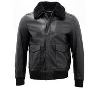 Infinity Herren A2 Schwarz Schaf Nappa Leder Bomberjacke mit Abnehmbarer Schaffellkragen L
