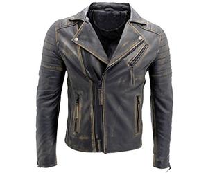 Infinity Herren Bräunen Schlank Fit Kreuz Zip Jahrgang Brando Bikerjacke aus Leder L
