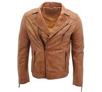Brando Herren-Bikerjacke aus Leder mit doppeltem Kreuzreißverschluss und Casablanca M
