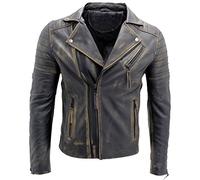 Brando Herren-Bikerjacke aus Leder mit doppeltem Kreuzreißverschluss und Casablanca S