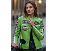 Infinity Leather Biker-Lederjacke mit Rennabzeichen und Ahorn-Detail, Damen - Grün XS