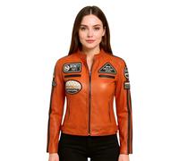 Infinity Leather Bikerjacke aus Leder mit Rennabzeichen - Dalby, Damen - Orange EU 40 / UK 12