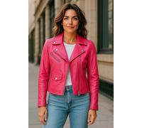 Infinity Leather Brando Biker-Lederjacke im klassischen Schnitt für Damen, Lammleder, Reißverschluss - Fuchsia EU 52 / UK 24
