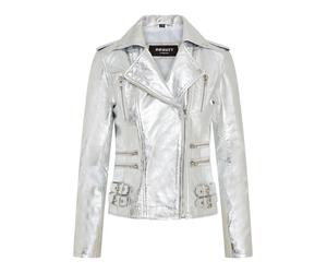 Infinity Leather Brando Bikerjacke aus Leder, Damenmodell Loddon - Silber EU 36 / UK 8