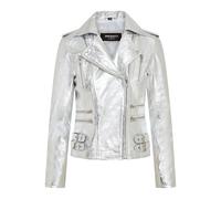 Infinity Leather Brando Bikerjacke aus Leder, Damenmodell Loddon - Silber EU 42 / UK 14