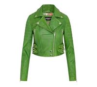 Infinity Leather Damen Cropped Jacke Kurz Körper Gothic Top Apfelgrün Chic Biker Echtlederjacke