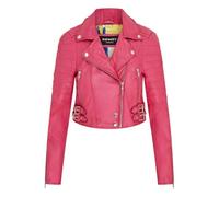 Infinity Leather Damen Cropped Jacke Kurz Körper Gothic Top Fuchsia-Rosa Chic Biker Echtlederjacke