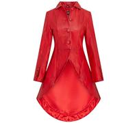 Infinity Leather Damen Gothic Ledermantel in Voller Länge, Rot, Viktorianisch, Ausgestellt, Goth Punk
