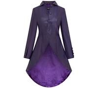 Infinity Leather Damen Gothic Lila Ledermantel in Voller Länge Victorian Flare Goth Punk