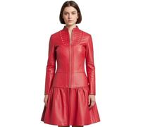 Infinity Leather Damen-Gothic-Mantel aus rotem Leder im viktorianischen, nietenbesetzten Edwardianischen Stil mit ausgestelltem Rock