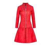 Infinity Leather Damen-Gothic-Mantel aus rotem Leder im viktorianischen, nietenbesetzten Edwardianischen Stil mit ausgestelltem Rock