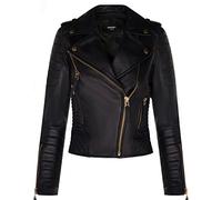 Infinity Leather Damen-Leder-Bikerjacke, Gesteppt, Matt, Schwarz, Goldfarbener Reißverschluss, Echte Nappa Gothic Fashion Moto Jacke XL
