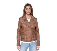 Infinity Leather Damen Leder Bikerjacke Hellbraunes Braun Echtes Lammnappa Vintage Gothic Schnalle