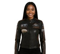 Infinity Leather Damen-Lederjacke im Bikerstil mit Rennabzeichen, Dalby - Schwarz EU 44 / UK 16