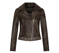 Infinity Leather Damen Vintage-Schwarz Leder Nietenbesetzte Biker-Gothic-Jacke