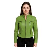 Infinity Leather Damenmode, Klassische, Echte Lederjacke in Grün, Schmale Passform