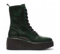Infinity Leather Fly Damen HAIT273 Leder Schnürstiefeletten mit klobiger Plateausohle, Petrolgrün