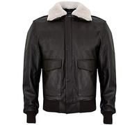 Infinity Leather Herren A2 Braun Schaf Nappa Leder Bomberjacke mit Abnehmbarer Schaffellkragen L