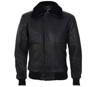 Infinity Leather Herren A2 Schwarz Schaf Nappa Leder Bomberjacke mit Abnehmbarer Schaffellkragen XS