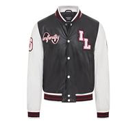 Infinity Leather Herren-Baseball-Bomberjacke aus schwarzem und weißem Letterman-Leder