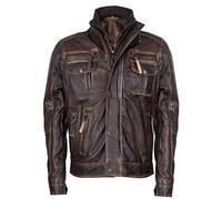 Infinity Leather Herren Braun Warmen Jahrgang Brando Bikerjacke aus Leder XL