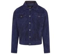 Infinity Leather Herren Jeansjacke aus Ziegenwildleder, Trucker, lässiges Denim-Lederhemd