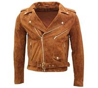 Infinity Leather Herren Klassische Braun Brando Beiläufig Bräunen Wildleder Bikerjacke 4XL