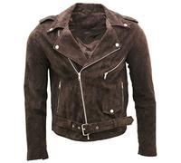 Infinity Leather Herren Klassische Braun Brando Beiläufig Bräunen Wildleder Bikerjacke M