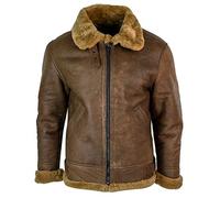 Infinity Leather Herren Lederjacke 100% Echlteder Braun Holzbraun Schaffell RAF Piloten Design Vintage Schafsleder Jacke