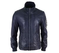 Infinity Leather Herren Lederjacke 100% Echtleder Braun Holzbraun Elastischer Kragen Blau Bomber Design