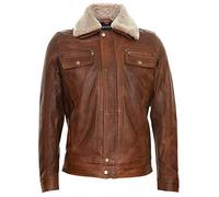 Infinity Leather Herren Lederjacke Bräunen Trucker Abnehmbarer Schaffell Sherpa Kragen Casual Jeans Mantel M