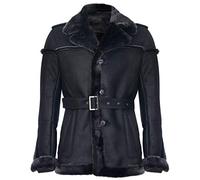 Infinity Leather Herren Merino Schwarz Snowtip Echtes Schaffell Wildlederjacke mit Bindegürtel S