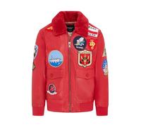 Infinity Leather Herren Rot Air Force A2 Flieger-Leder-Bomberjacke mit Schaffellkragen und Abzeichen