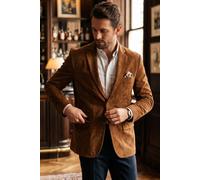 Infinity Leather Herren-Suede-Blazerjacke im Italian-Tan-Look, hollow-Details - Dunkelbraun XS