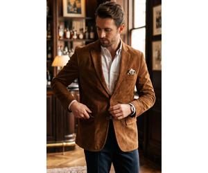 Infinity Leather Herren-Suede-Blazerjacke im Italian-Tan-Look, hollow-Details - Dunkelbraun XS