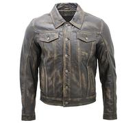 Infinity Leather Herren Trucker Beiläufig Jahrgang Schwarz Lederhemd Jeans Jacke 2XL