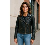 Infinity Leather Klassische Brando-Biker-Lederjacke im Vintage-Stil, Damen - Soweto - Schwarz/Braun EU 42 / UK 14