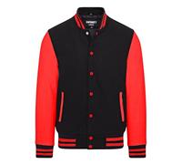 Infinity Leather Letterman Baseball-Uni-Bomberjacke aus schwarzer Wolle und rotem Leder