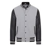 Infinity Leather Letterman Baseball Varsity-Bomberjacke aus Grauem Wolle und Schwarzem Leder