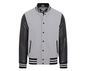 Infinity Leather Letterman Baseball Varsity-Bomberjacke aus Grauem Wolle und Schwarzem Leder