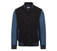Infinity Leather Letterman Baseball Varsity-Bomberjacke aus Schwarzem, Wollblauem Leder