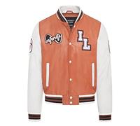 Infinity Leather Letterman-Bomberjacke aus Baseball-braunem, weißem Leder für Herren