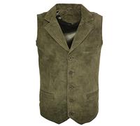Infinity Leather Männer Glatte Ziegen-Veloursleder Classic Smart Khaki Leder Weste XL