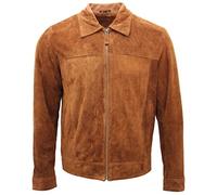 Infinity Leather Männer Klassisch Bräunen 100% Echtes Ziegenleder Wildleder Harrington Shirt Jacke