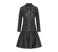 Infinity Leather Schwarzer Gothic-Ledermantel im viktorianischen, nietenbesetzten Edwardianischen Stil für Damen