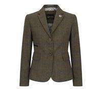 Olivgrüner Tailored Fit Tweed-Blazer mit Fischgrätenmuster für Damen EU 42 / UK 14