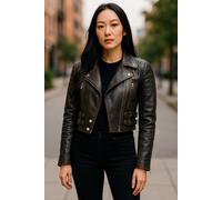 Infinity Leather Vintage Cropped Brando Leder-Bikerjacke, tailliert - Schwarz/Braun EU 50 / UK 22