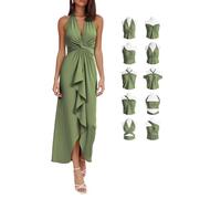 INFINITY Strandkleider für Damen Sommer - Wickelkleid Lang Multi-Way 24 in 1 Elegant für Urlaub, Festival, Hochzeitsgast (DE/NL/SE/PL, Alphanumerisch, Einheitsgröße, Regular, Regular, Olivgrün)